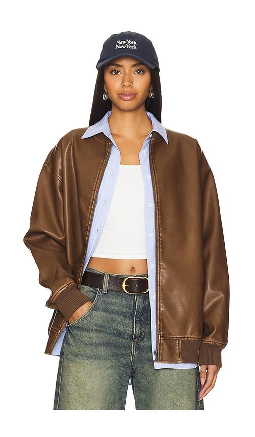 superdown Ariel Faux Leather Bomber in Brown by SUPERDOWN
