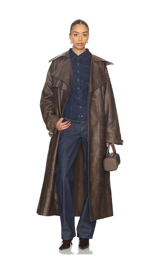superdown Astra Faux Leather Trench in Brown by SUPERDOWN