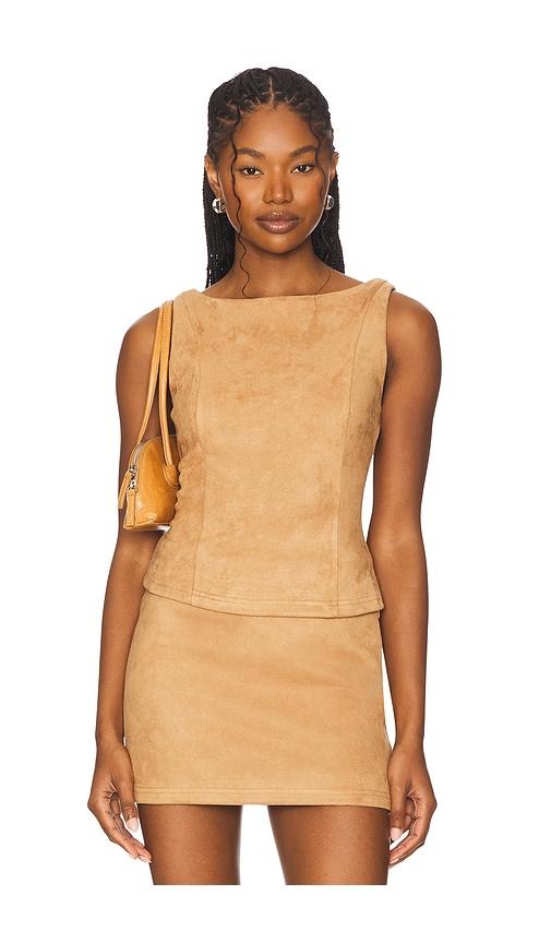 superdown Aviva Faux Suede Top in Tan by SUPERDOWN