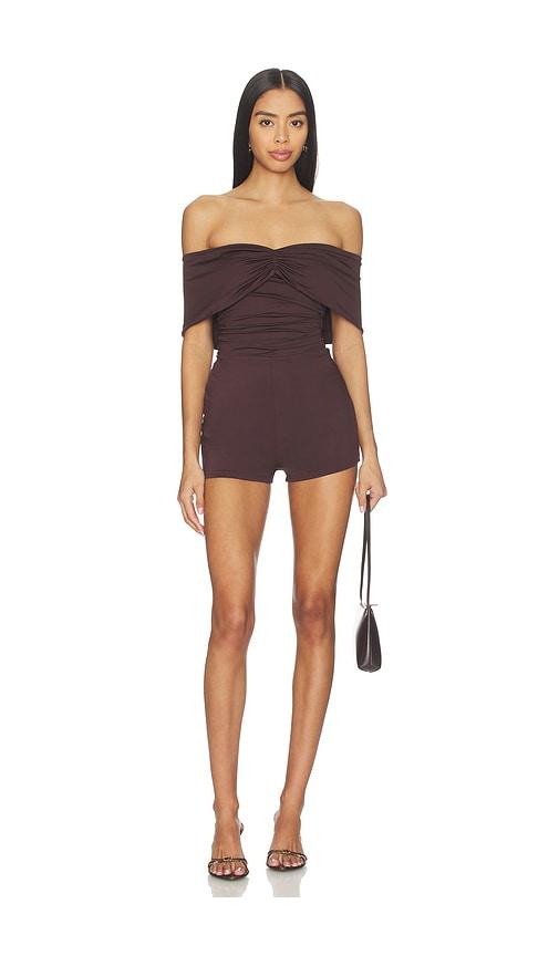 superdown Cher Off Shoulder Romper in Brown by SUPERDOWN