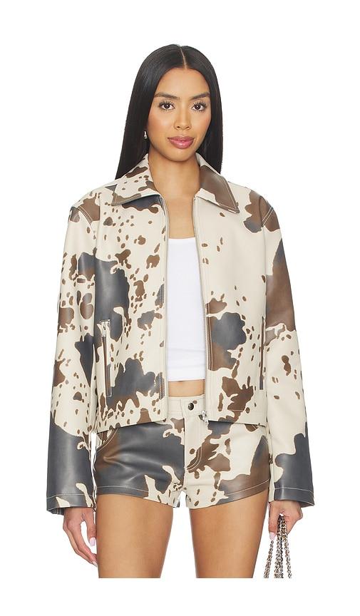 superdown Clara Cow Print Jacket in Cream,Brown by SUPERDOWN