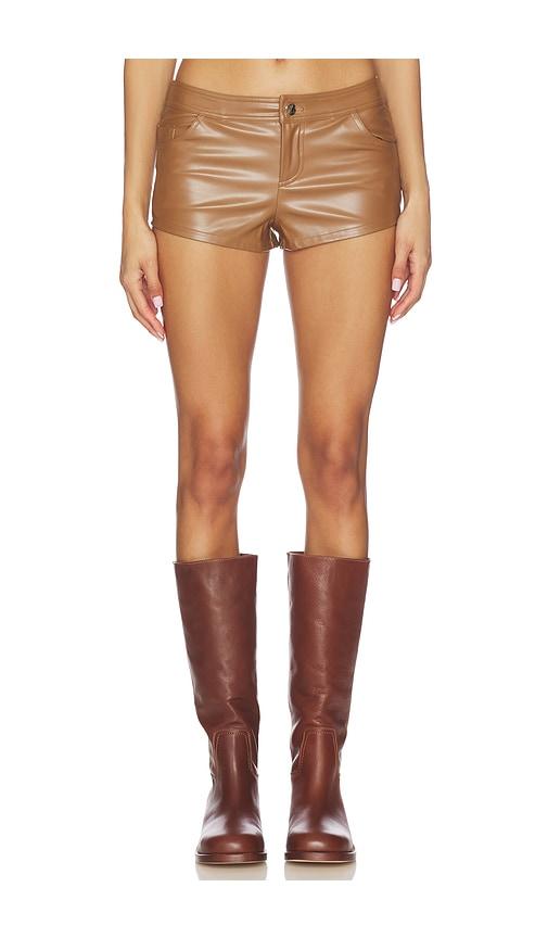 superdown Gianna Faux Leather Shorts in Tan by SUPERDOWN