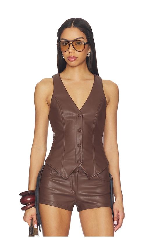 superdown Karina Faux Leather Vest in Brown by SUPERDOWN