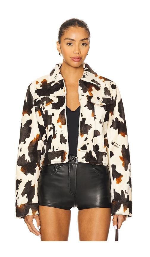 superdown Leah Cow Print Jacket in Cream,Black by SUPERDOWN