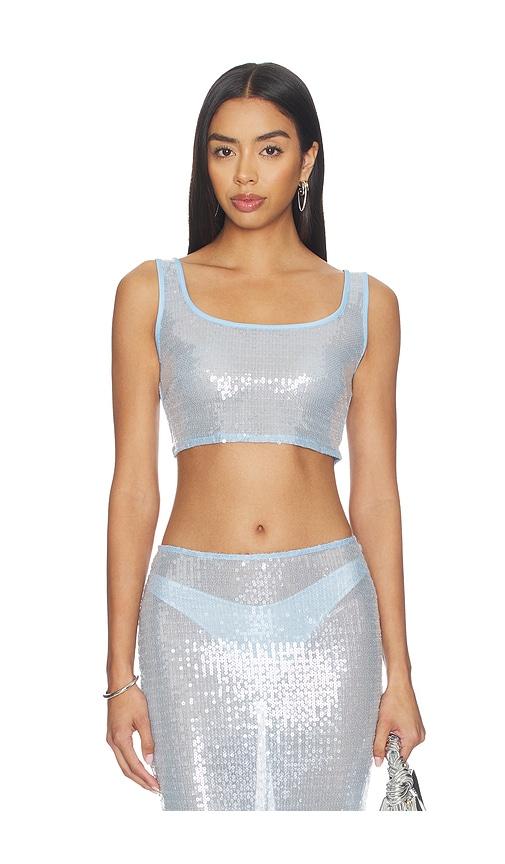 superdown Melie Sequin Top in Baby Blue by SUPERDOWN