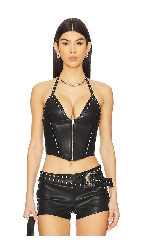 superdown Melisa Faux Leather Top in Black by SUPERDOWN