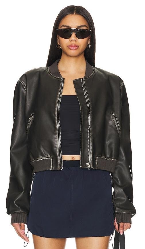 superdown Neveah Faux Leather Bomber in Black by SUPERDOWN