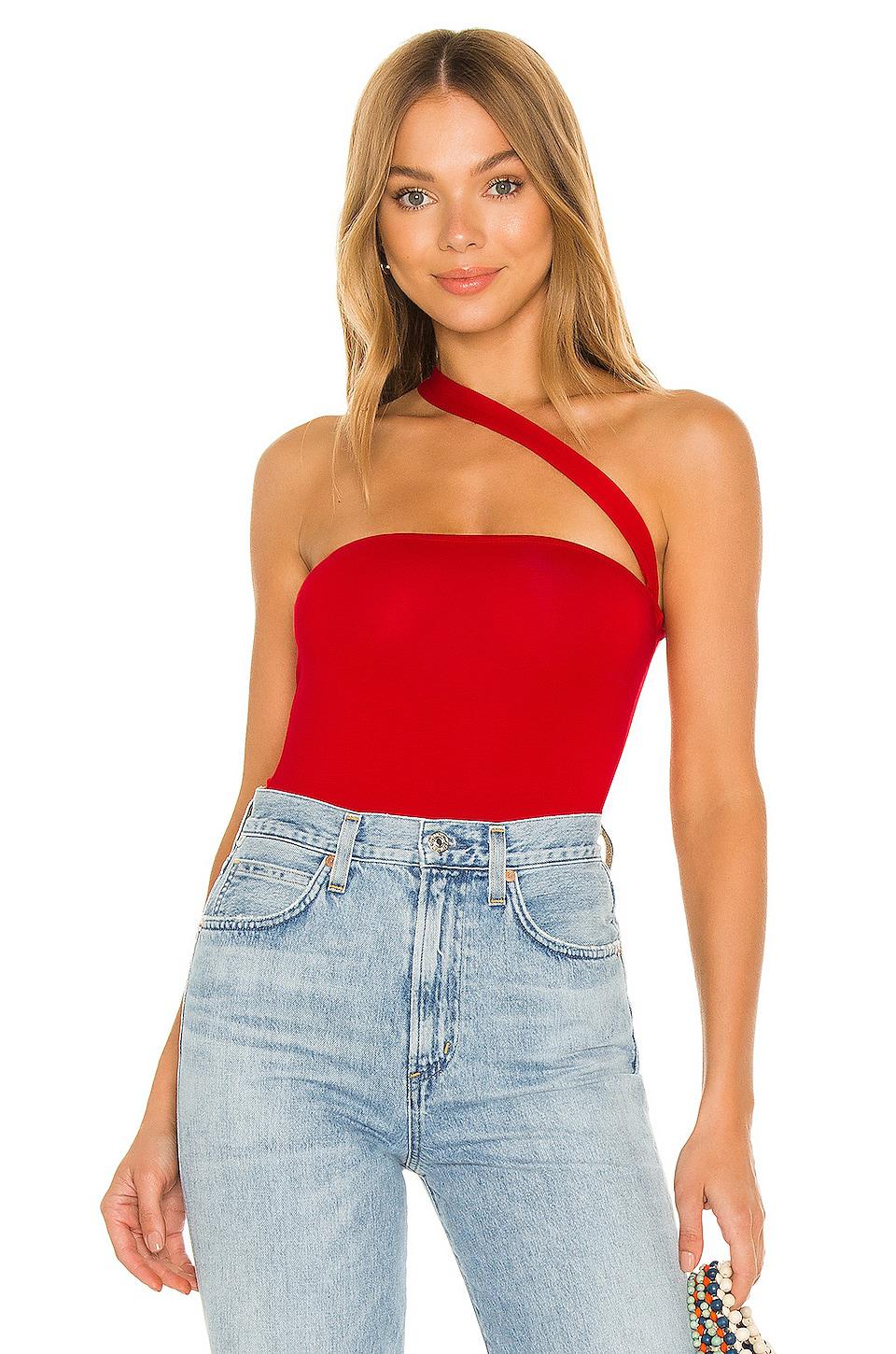 superdown Rony Asymmetrical Bodysuit in Red by SUPERDOWN