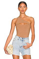 superdown Sadra One Shoulder Bodysuit in Tan by SUPERDOWN superdown Sadra One Shoulder Bodysuit in Tan by SUPERDOWN
