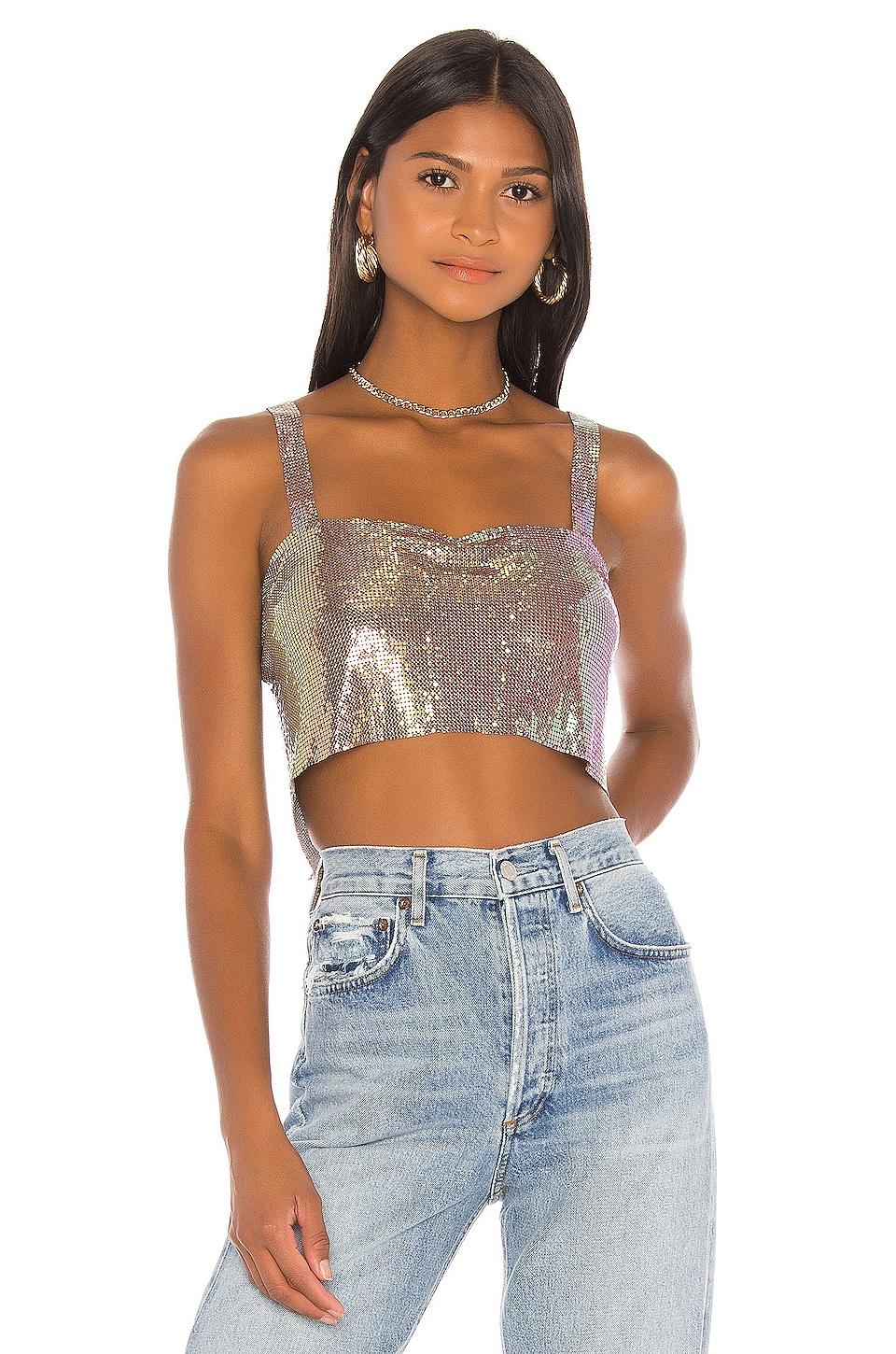 superdown Shana Chain Crop Top in Metallic Silver by SUPERDOWN