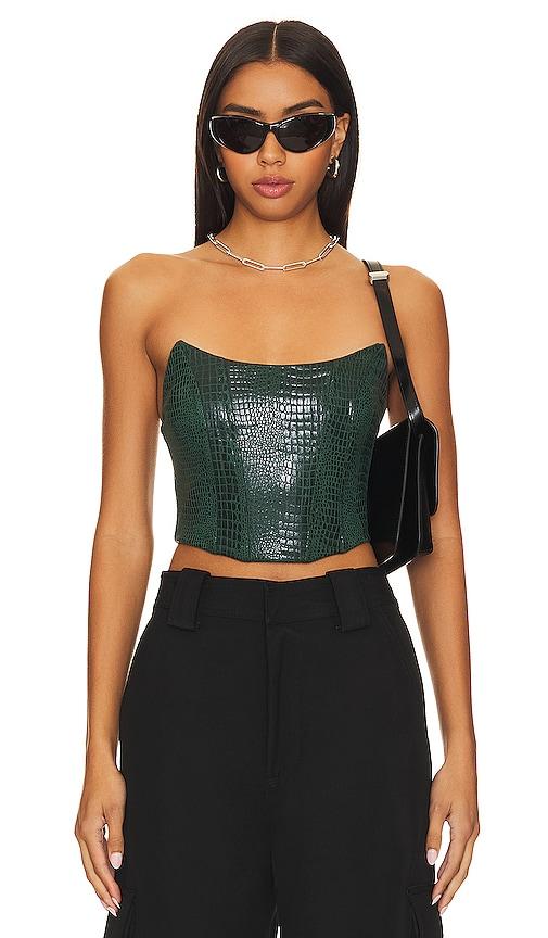 superdown Tawny Faux Suede Top in Dark Green by SUPERDOWN