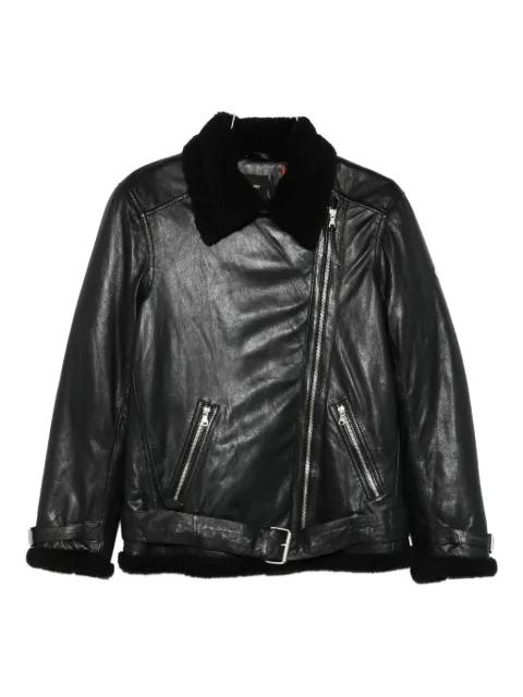shearling-collar biker jacket by SUPERDRY