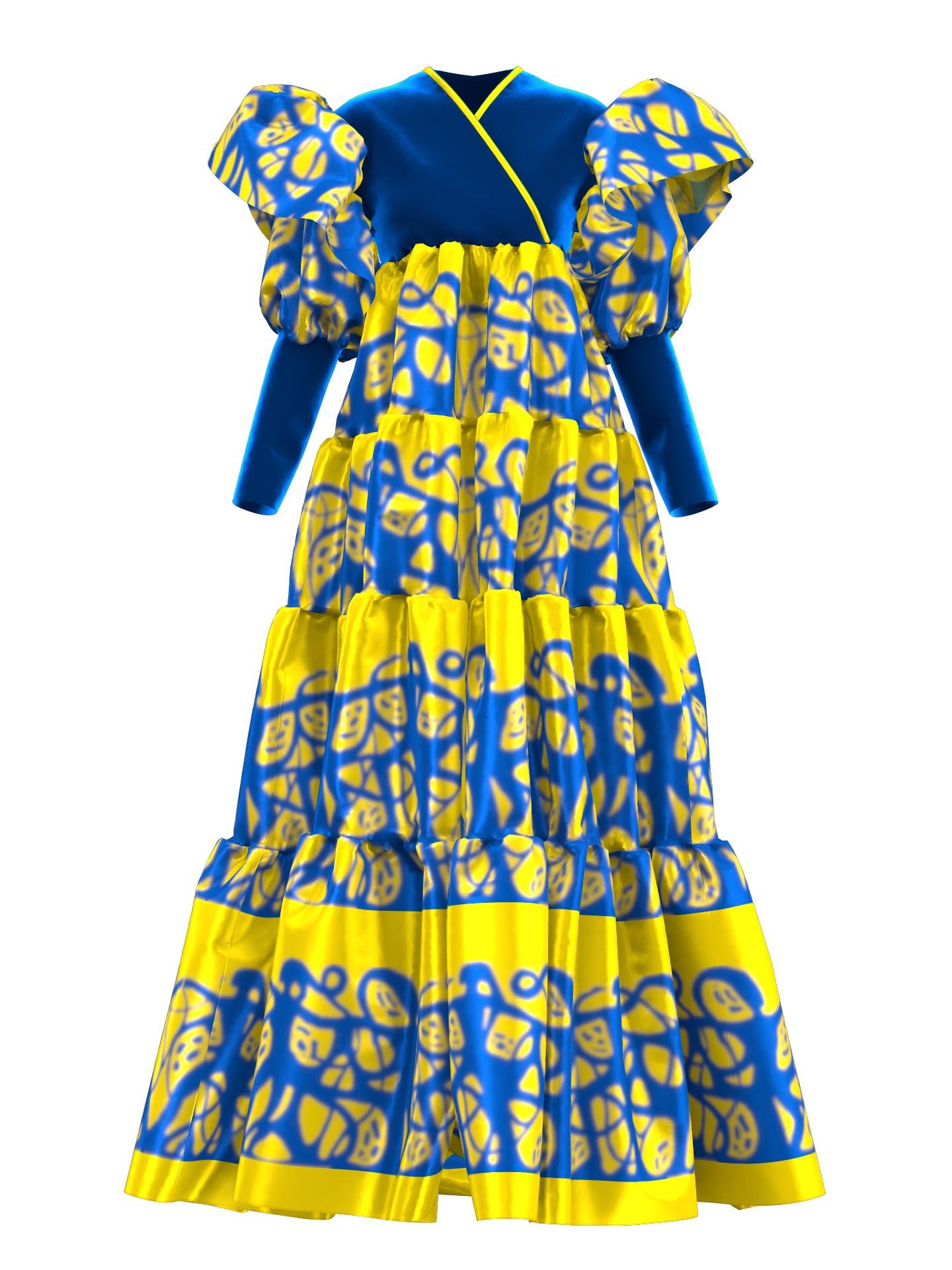 Alexander Knight: Peace Ruffle Gown by SUPPORT UKRAINE COLLECTION
