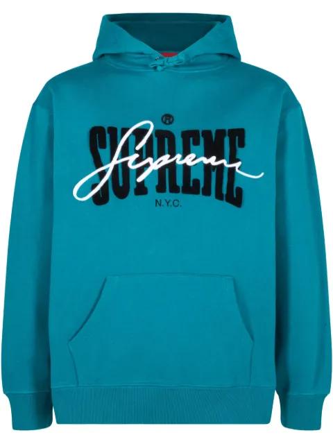 "SS 22 Dark Teal" chenille-embroidered hoodie by SUPREME