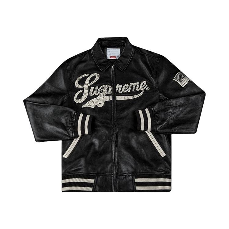 Supreme Uptown Studded Leather Varsity Jacket 'Black' by SUPREME