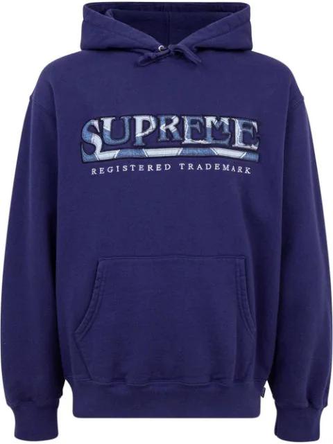 denim-print logo hoodie by SUPREME