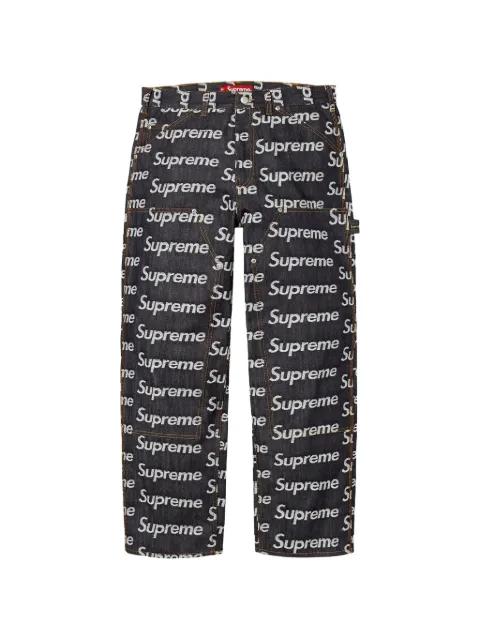 logo-jacquard double-knee jeans by SUPREME