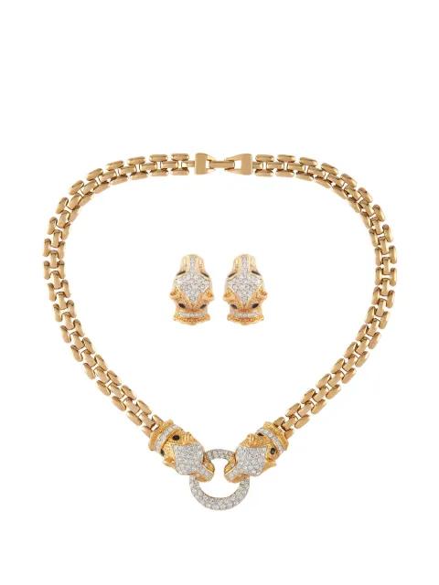 1980s panther motif necklace and clip-on earrings set by SUSAN CAPLAN VINTAGE