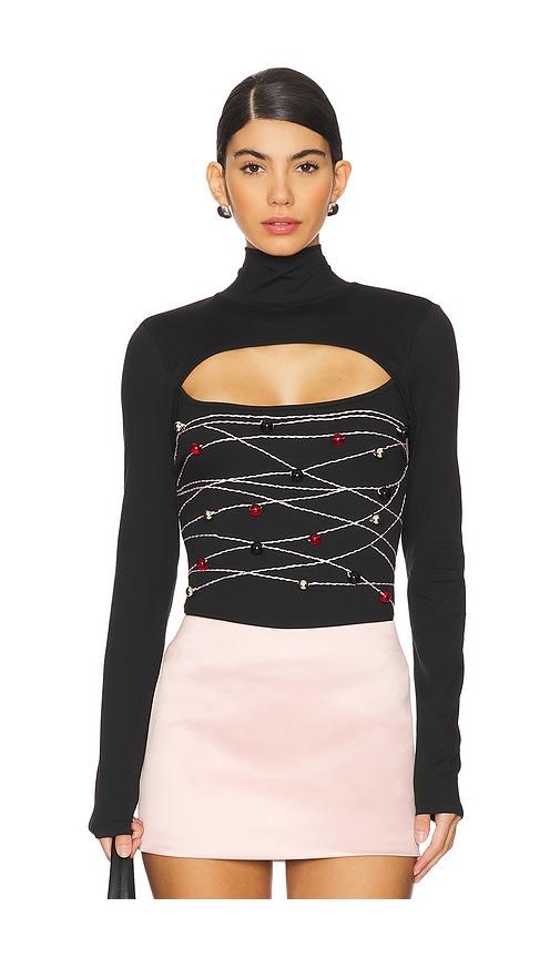 Susan Fang Beaded Long Sleeve Top in Black by SUSAN FANG