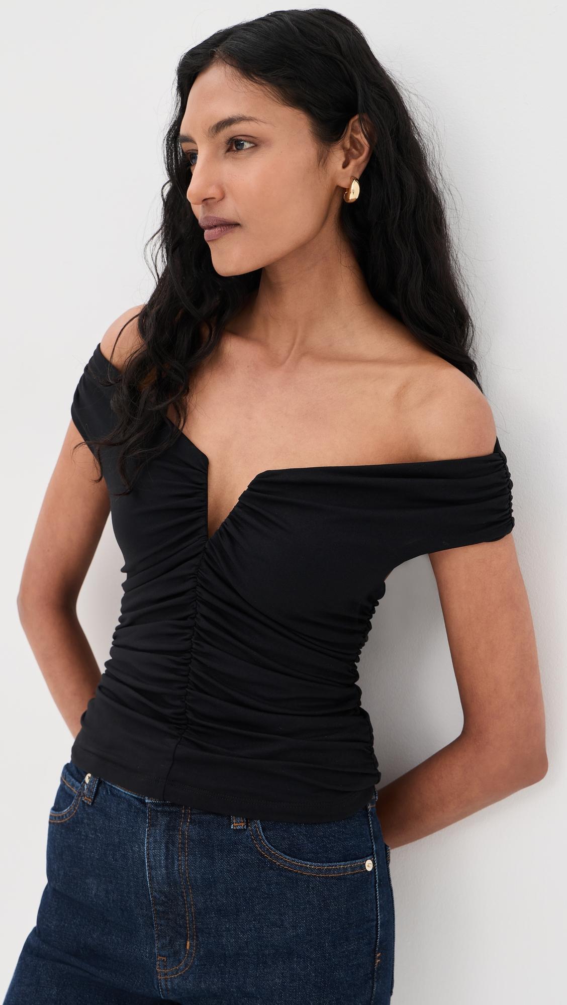 Off Shoulder Long Sleeve V-Wire Top by SUSANA MONACO