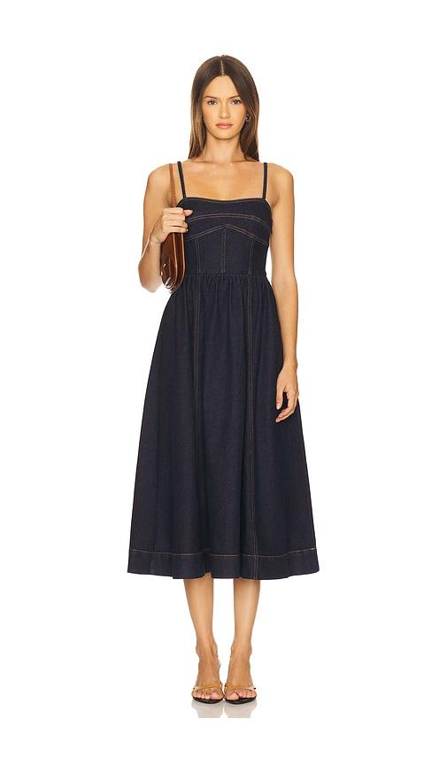 Susana Monaco Denim Corset Midi Dress in Navy by SUSANA MONACO
