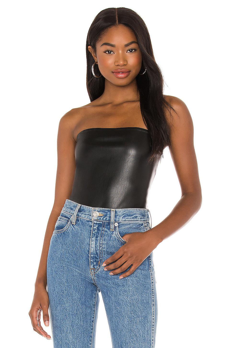 Susana Monaco Faux Leather Tube Top in Black by SUSANA MONACO