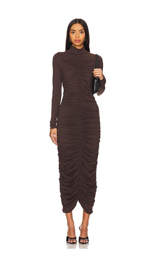 Susana Monaco Mock Gathered Long Sleeve Dress in Brown by SUSANA MONACO
