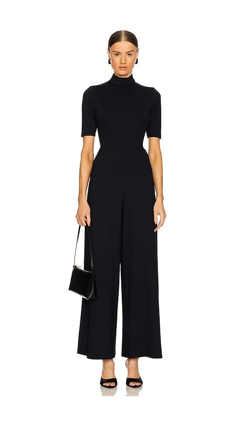 Susana Monaco Mock Neck Short Sleeve Jumpsuit in Black by SUSANA MONACO