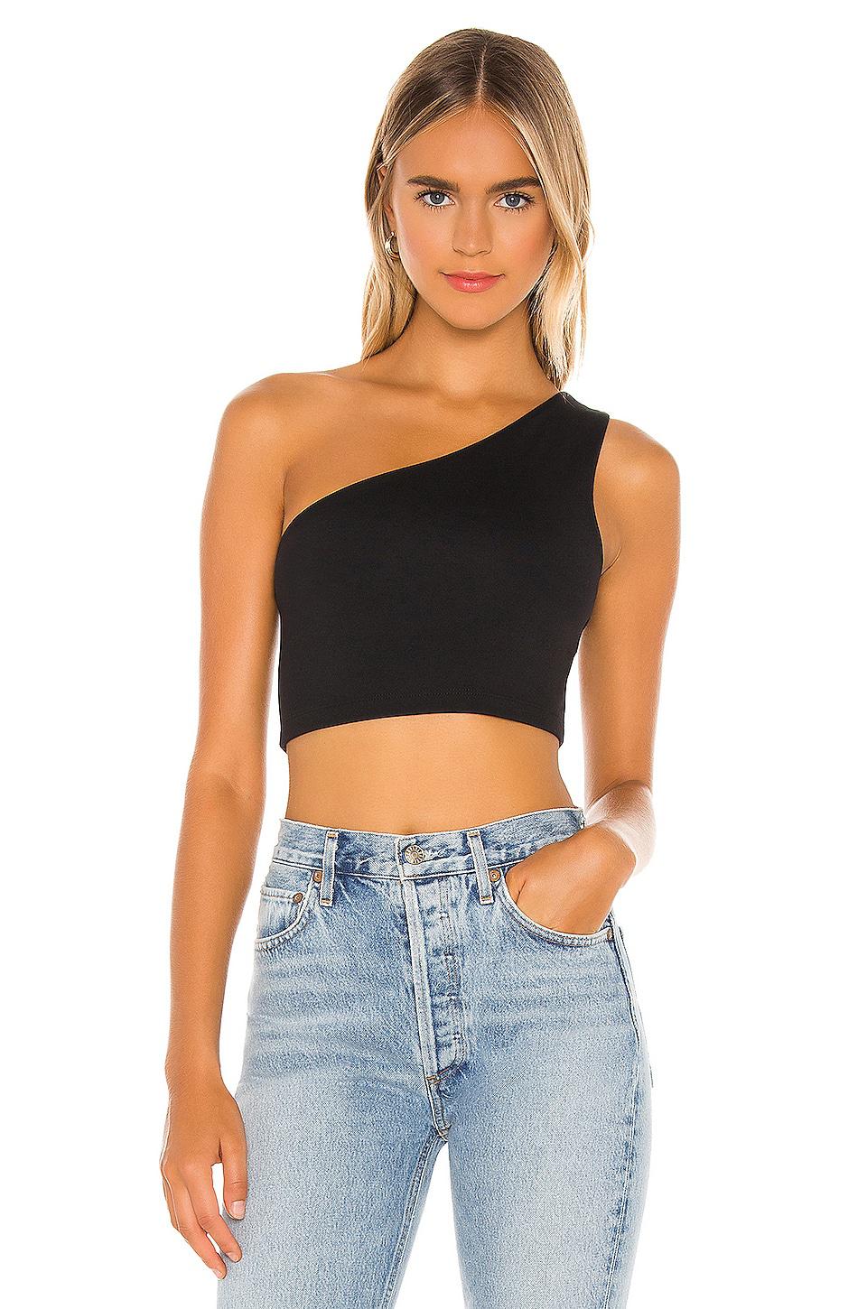 Susana Monaco One Shoulder Crop Top in Black by SUSANA MONACO