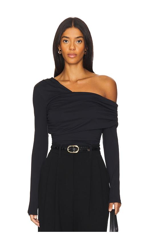 Susana Monaco One Shoulder Off Shoulder Long Sleeve Top in Black by SUSANA MONACO
