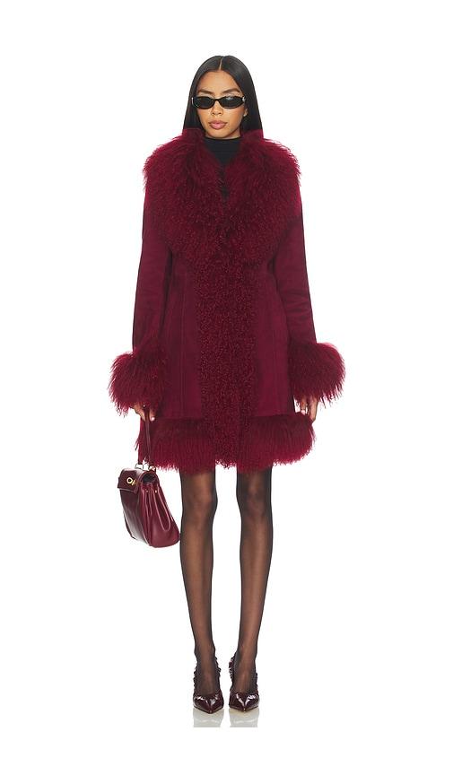 Susanna Chow Dorothy Suede Midi Coat in Burgundy by SUSANNA CHOW