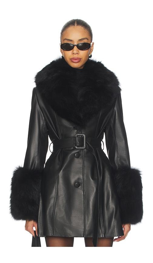 Susanna Chow Roxy Leather Coat in Black by SUSANNA CHOW