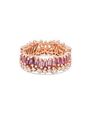 18K Rose Gold Fireworks Pink Sapphire Baguette & Diamond Asymmetrical Eternity Band by SUZANNE KALAN