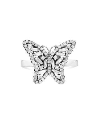 18K White Gold Fireworks Diamond Round Cut & Baguette Butterfly Ring by SUZANNE KALAN