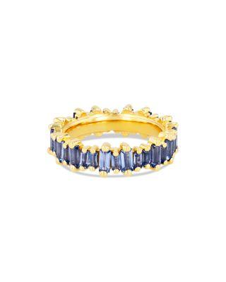 18K Yellow Gold Fireworks Blue Sapphire Baguette Asymmetrical Band by SUZANNE KALAN