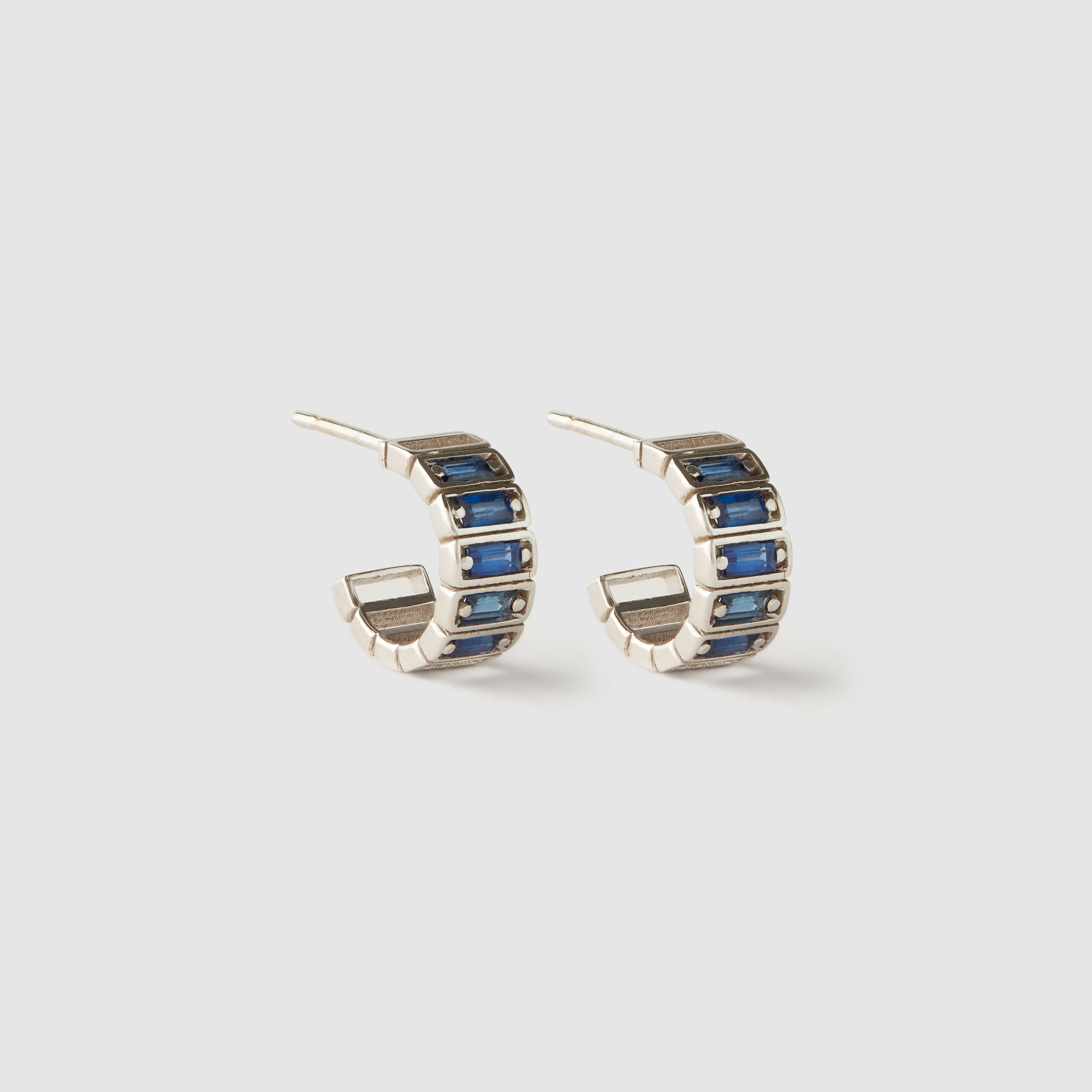 SUZANNE KALAN - Dark Blue Sapphire Inlay Hoop Earrings - (White Gold) by SUZANNE KALAN