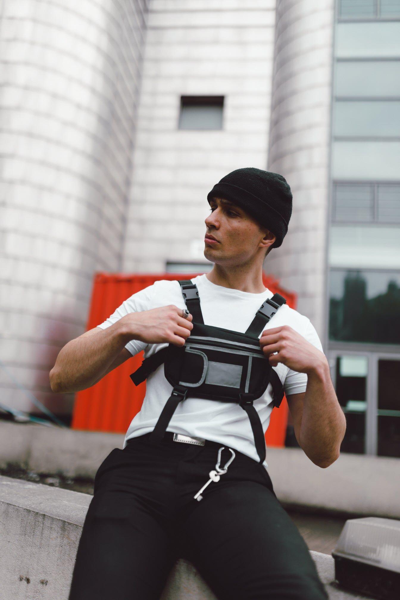 Black Chest Bag with Silver Trim by SVNX