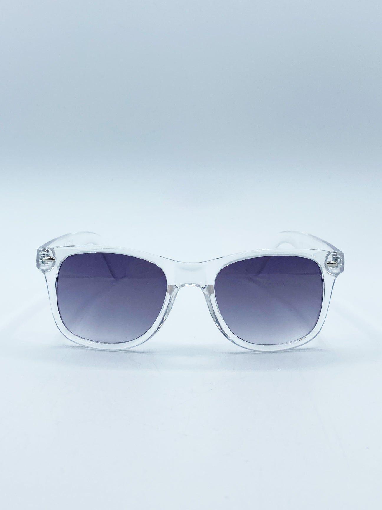 Clear Wayfarer Sunglasses with Graded Grey Lenses by SVNX