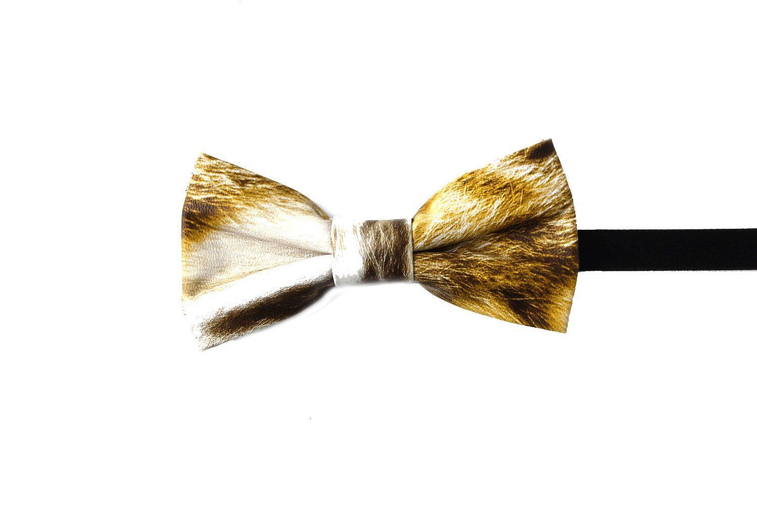 Faux Leather Bow Tie in Beige Print by SVNX