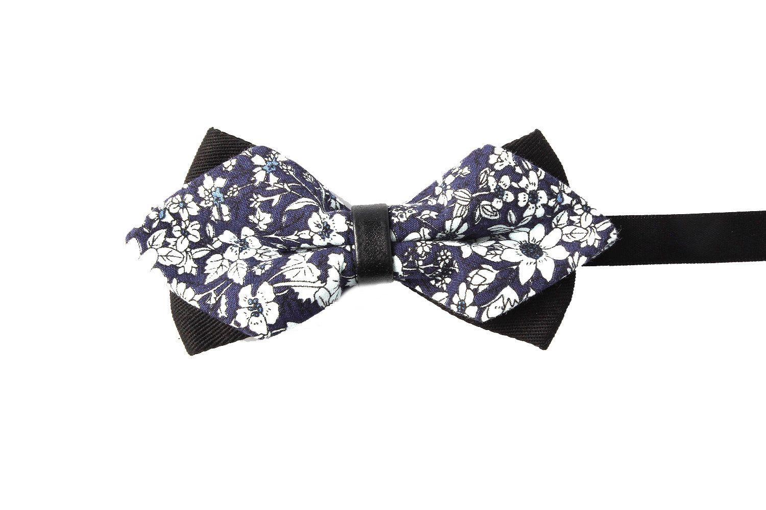 Navy White Floral Bow Tie by SVNX