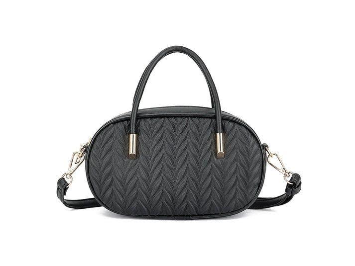 Textured Oval Top Handle Crossbody Bag in Black by SVNX