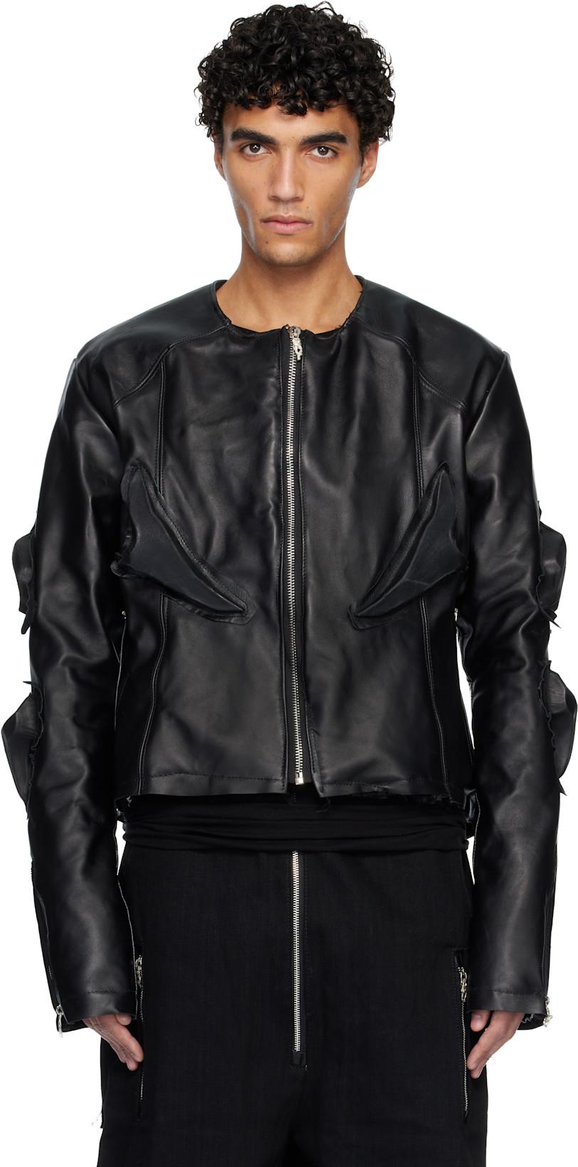 Black Padded Leather Biker Jacket by SWAMPGOD