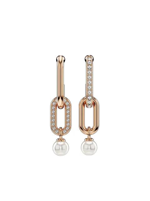 Constella rose-gold pearl chain earrings by SWAROVSKI
