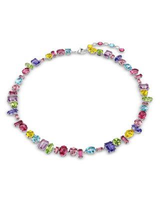 Gema Asymmetric Mixed Cut Crystal Necklace in Rhodium Plated by SWAROVSKI