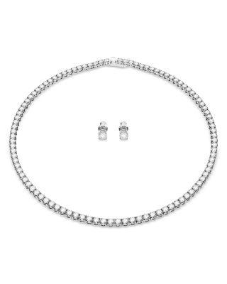 Matrix Tennis Necklace & Stud Earrings Set in Rhodium Plated by SWAROVSKI