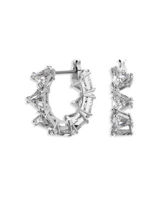 Matrix Triangle Cut Small Hoop Earrings in Rhodium Plated by SWAROVSKI