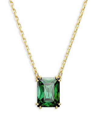 Stilla Green Rectangle Crystal Pendant Necklace in Gold Tone by SWAROVSKI