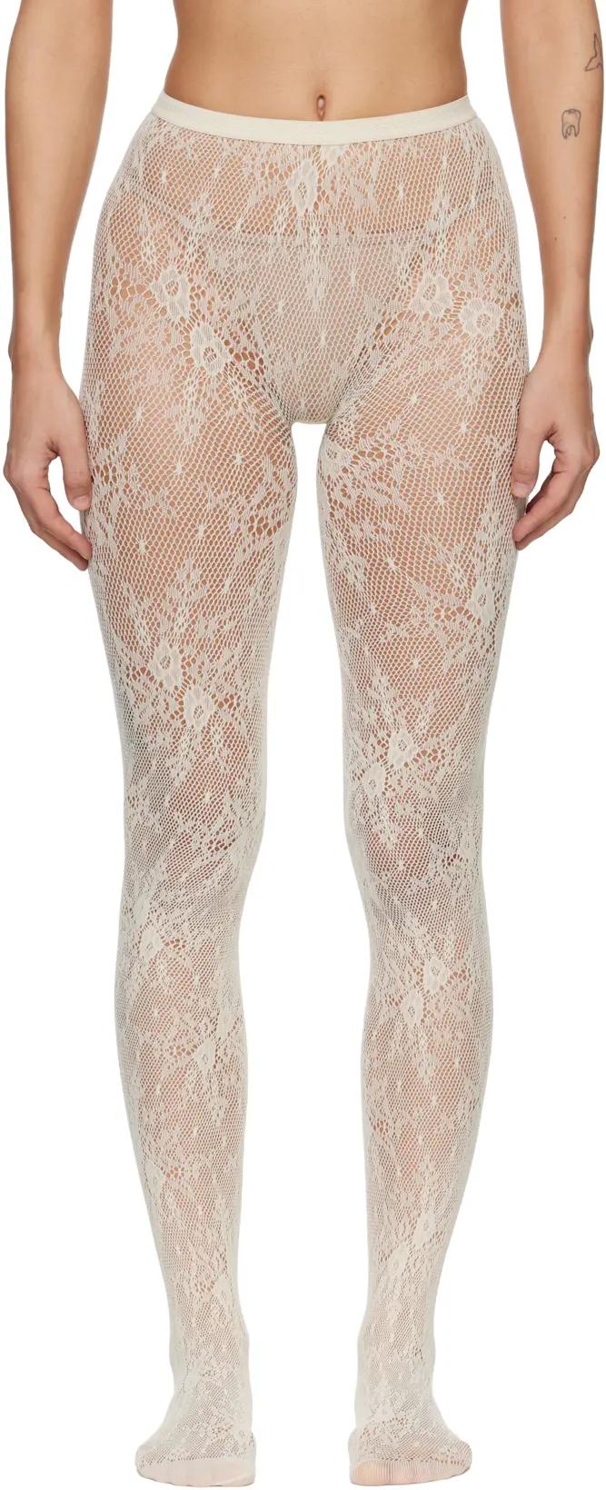 Off-White Rosa Lace Tights by SWEDISH STOCKINGS