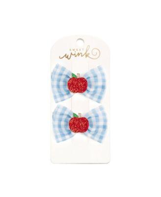 Girls' Apple Gingham Tulle Bow Clip Set - Little and Big Kid by SWEET WINK
