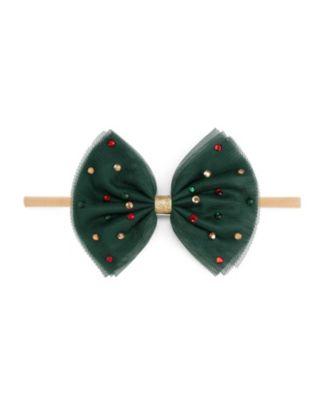 Girls' Emerald Rhinestone Christmas Tulle Bow Baby Headband - Baby by SWEET WINK
